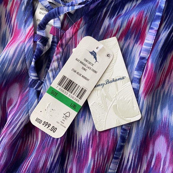 🆕 Tommy Bahama Ikat Mirage Lace Front Tunic - Picture 4 of 7